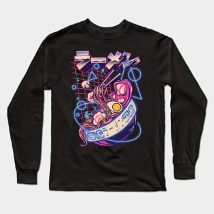 Retro Ramen - Retrowave Ramen With Geometric Neon elements, Cute Ramen Bowl - Kawaii ラーメン Cyberpunk Vaporwave synth 80s 90s digital gaming style Long Sleeve T-Shirt